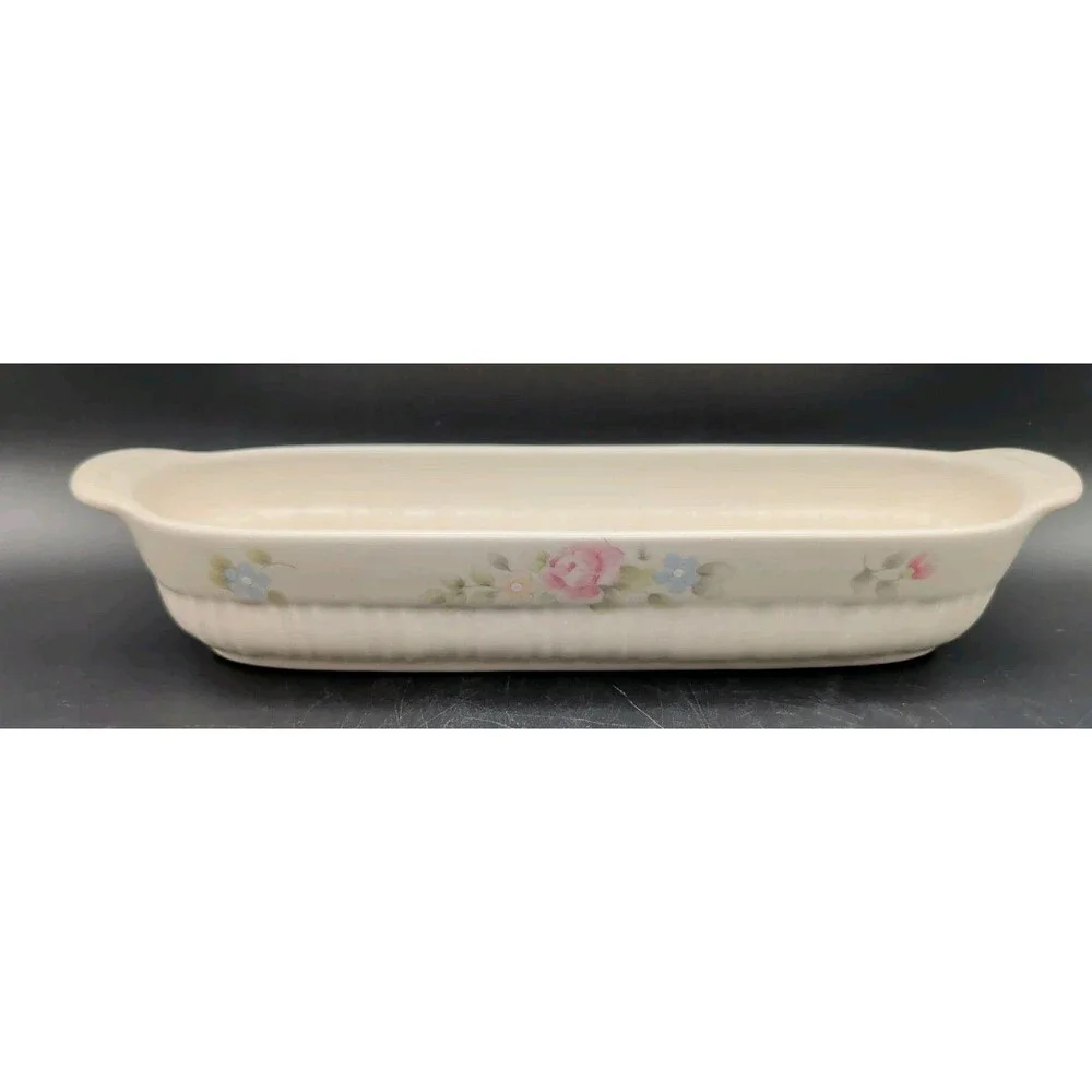 Pfaltzgraff Tea Rose Cracker Tray 13x4 Basket Weave Stoneware